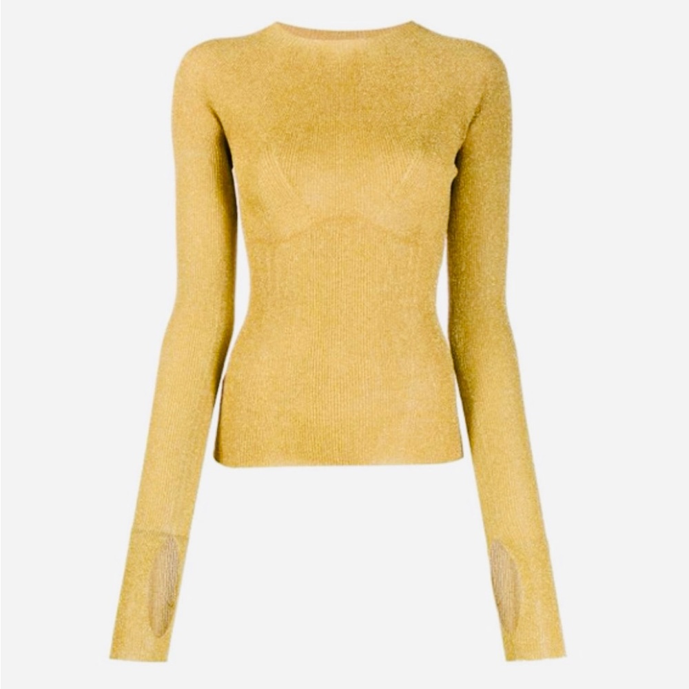 Lanvin Italy Gold Ribbed Lightweight Glitter Top S